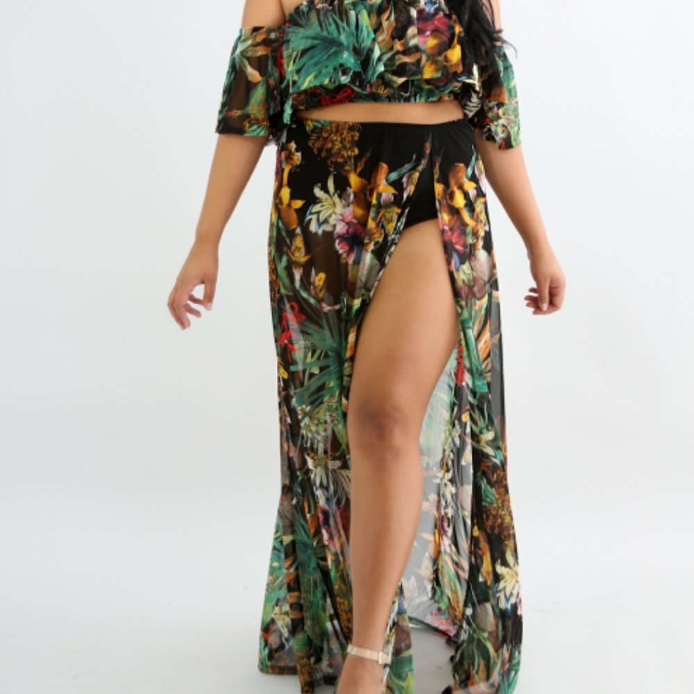 2 piece floral skirt short set (watch video)
